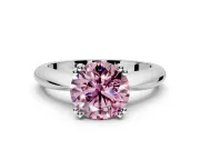 Solitaire Engagement Ring Setting for Fancy Pink Round Cut Center with Reverse Tapered Band and Prong Head in Sterling Silver