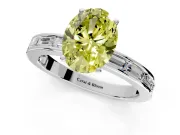 Solitaire Engagement Ring Setting for Fancy Yellow Oval Center with Channel Baguette Band and Prong Head in Sterling Silver