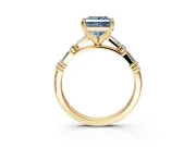 Baguette Engagement Ring Setting for Fancy Blue Princess Cut Center with Alternating Bar-Set Band and Prong Head in Yellow Gold