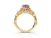 Solitaire Engagement Ring Setting for Fancy Pink Round Cut Center with Filigree Band and Prong Head in Yellow Gold