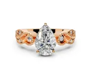 Leaf Engagement Ring Setting for Pear-Shaped Center with Milgrain Accent Band and Prong Head in Rose Gold