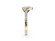 Baguette Engagement Ring Setting for Pear-Shaped Center with Alternating Bar-Set Band and Prong Head in Yellow Gold