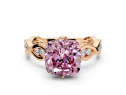 Solitaire Engagement Ring Setting for Fancy Pink Cushion Cut Center with Accented Twist Band and Leaf Prong Head in Rose Gold