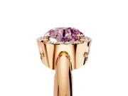 Halo Engagement Ring Setting for Fancy Pink Round Cut Center with Tapered Plain Band and Prong Head in Rose Gold