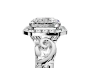 Halo Engagement Ring Setting for Radiant Cut Center with Open Scroll Shoulders and Prong Head in Platinum