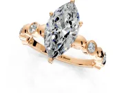 Solitaire Engagement Ring Setting for Marquise Center with Beaded Bezel Station Band and Prong Head in Rose Gold