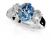 3 Stone Engagement Ring Setting for Fancy Blue Oval Center with Raised Basket Heads and Prong Head in Platinum
