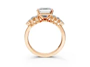 Cluster Engagement Ring Setting for Asscher Cut Center with 2-Row Shoulder Clusters and Prong Head in Rose Gold