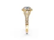 Halo Engagement Ring Setting for Round Cut Center with Pave Split Shank and Prong Head in Yellow Gold
