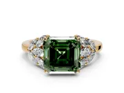 Leaf Cluster Engagement Ring Setting for Fancy Green Asscher Cut Center with Marquise Accents and Prong Head in Yellow Gold