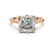 Solitaire Engagement Ring Setting for Asscher Cut Center with Cathedral Band and Prong Head in Rose Gold