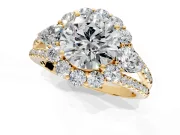 Halo Engagement Ring Setting for Round Cut Center with Two-Strand Split Shank and Prong Head in Yellow Gold
