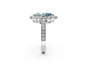 Halo Engagement Ring Setting for Fancy Blue Marquise Center with Milgrain Channel Band and Prong Head in Platinum