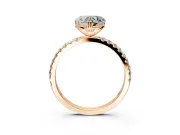 Solitaire Engagement Ring Setting for Heart-Shaped Center with Pave Band and Claw Prong Head in Rose Gold