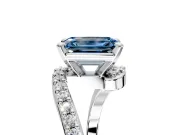 Solitaire Engagement Ring Setting for Fancy Blue Emerald Cut Center with Pave Bypass Swirl Band and Prong Head in Platinum