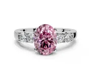 5 Stone Engagement Ring Setting for Fancy Pink Oval Center with Plain Band and Prong Head in Sterling Silver