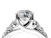 Solitaire Engagement Ring Setting for Round Cut Center with Graduated Shared Prongs and Prong Head in Platinum