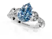 Leaf Motif Engagement Ring Setting for Fancy Blue Pear-Shaped Center with Pave Band and Prong Head in White Gold