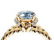 Halo Engagement Ring Setting for Fancy Blue Oval Center with Rope Twist Split Shank and Prong Head in Yellow Gold