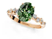 Cluster Engagement Ring Setting for Fancy Green Oval Center with Round Cut Accent Band and Prong Head in Rose Gold