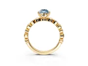 Solitaire Engagement Ring Setting for Fancy Blue Marquise Center with Beaded Bezel Station Band and Prong Head in Yellow Gold