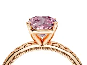 Solitaire Engagement Ring Setting for Fancy Pink Cushion Cut Center with Milgrain X Pattern Band and Prong Head in Rose Gold