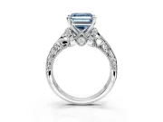 Solitaire Engagement Ring Setting for Fancy Blue Asscher Cut Center with Filigree Accent Basket and Prong Head in White Gold