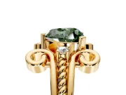 Solitaire Engagement Ring Setting for Fancy Green Heart-Shaped Center with Twisted Band and Scroll Prong Head in Yellow Gold