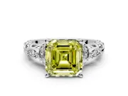 Solitaire Engagement Ring Setting for Fancy Yellow Asscher Cut Center with Filigree Band and Prong Head in White Gold