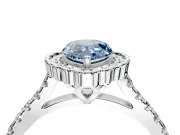 Milgrain Floral Halo Engagement Ring Setting for Fancy Blue Pear-Shaped Center with Pave Band and Prong Head in Sterling Silver