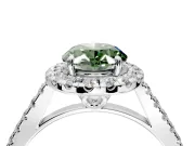 Halo Engagement Ring Setting for Fancy Green Oval Center with Raised Halo, Pave Band and Prong Head in Platinum