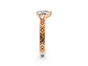 Solitaire Engagement Ring Setting for Pear-Shaped Center with Milgrain X Pattern Band and Prong Head in Rose Gold