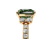 Paired Accent Engagement Ring Setting for Fancy Green Asscher Cut Center with Pave Band and Prong Head in Yellow Gold