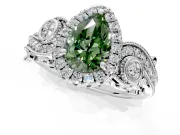 Milgrain Halo Engagement Ring Setting for Fancy Green Pear-Shaped Center with Shoulder Bezels and Prong Head in White Gold