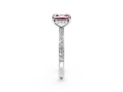 Solitaire Engagement Ring Setting for Fancy Pink Asscher Cut Center with Fine Pave Band and Prong Head in Platinum