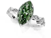 Vintage Station Engagement Ring Setting for Fancy Green Marquise Center with Accents and Prong Head in Sterling Silver