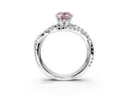 Solitaire Engagement Ring Setting for Fancy Pink Oval Center with Woven 3-Strand Pave Band and Prong Head in Sterling Silver