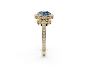 Halo Engagement Ring Setting for Fancy Blue Round Cut Center with Metal-Rimmed Halo, Pave Band and Prong Head in Yellow Gold