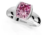 Tension Engagement Ring Setting for Fancy Pink Radiant Cut Center with Wide Flat Band and Tension Head in Platinum