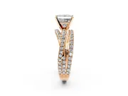 Solitaire Engagement Ring Setting for Princess Cut Center with Woven 3-Strand Pave Band and Prong Head in Rose Gold