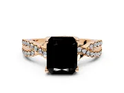 Solitaire Engagement Ring Setting for Fancy Black Radiant Cut Center with Narrow Twist Pave Band and Prong Head in Rose Gold