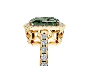 Accent Halo Engagement Ring Setting for Fancy Green Radiant Cut Center with Full-Length Pave Band and Prong Head in Yellow Gold