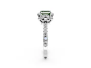 Halo Engagement Ring Setting for Fancy Green Asscher Cut Center with Openwork Halo, Pave Band and Prong Head in Sterling Silver