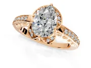 Floral Engagement Ring Setting for Pear-Shaped Center with Four Accent Clusters and Prong Head in Rose Gold