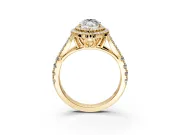 Double Halo Engagement Ring Setting for Marquise Center with Narrow Pave Split Shank and Prong Head in Yellow Gold