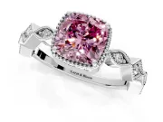 Milgrain Bezel Engagement Ring Setting for Fancy Pink Cushion Cut Center with Marquise Stations and Bezel Head in White Gold