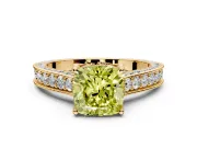 Solitaire Engagement Ring Setting for Fancy Yellow Cushion Cut Center with Milgrain-Framed Pave Band and Prong Head in Yellow Gold