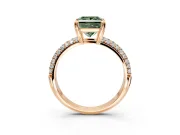 Solitaire Engagement Ring Setting for Fancy Green Princess Cut Center with Multi-Row Pave Accents and Basket Head in Rose Gold
