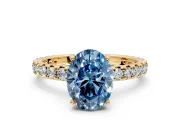 Solitaire Engagement Ring Setting for Fancy Blue Oval Center with Shared-Prong Accents and Prong Head in Yellow Gold