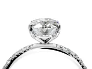 Solitaire Engagement Ring Setting for Oval Center with Micro Pave Band and Prong Head in White Gold